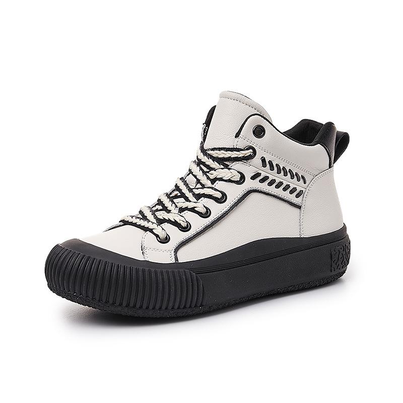 Leather little white shoes women's 2025 spring and summer new women's platform casual single shoes women's flat sports high-top women's shoes