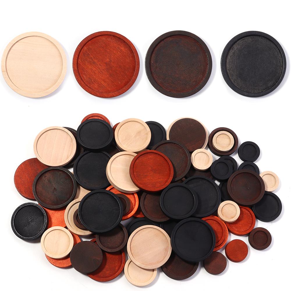 10Pcs Natural Wooden Cabochon Cameo Base Vintage Round Blank Setting Tray For Necklace Jewelry Making Findings Home Decoration