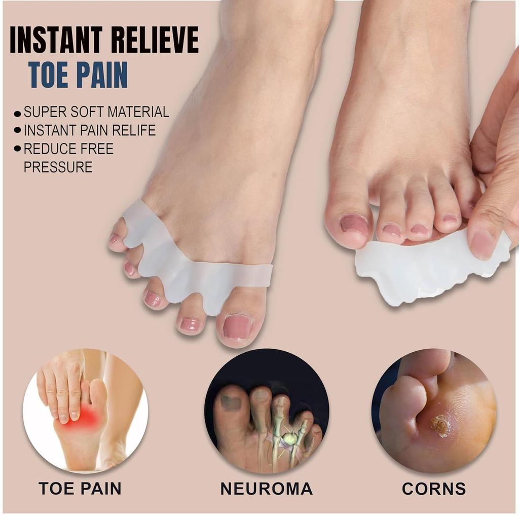 Purastep Silicone Toe Separator For Feet Gel Pads Big Toe Corrector Bunion Straightener Yoga Stretcher Hammer Bunion White - 1 Pair