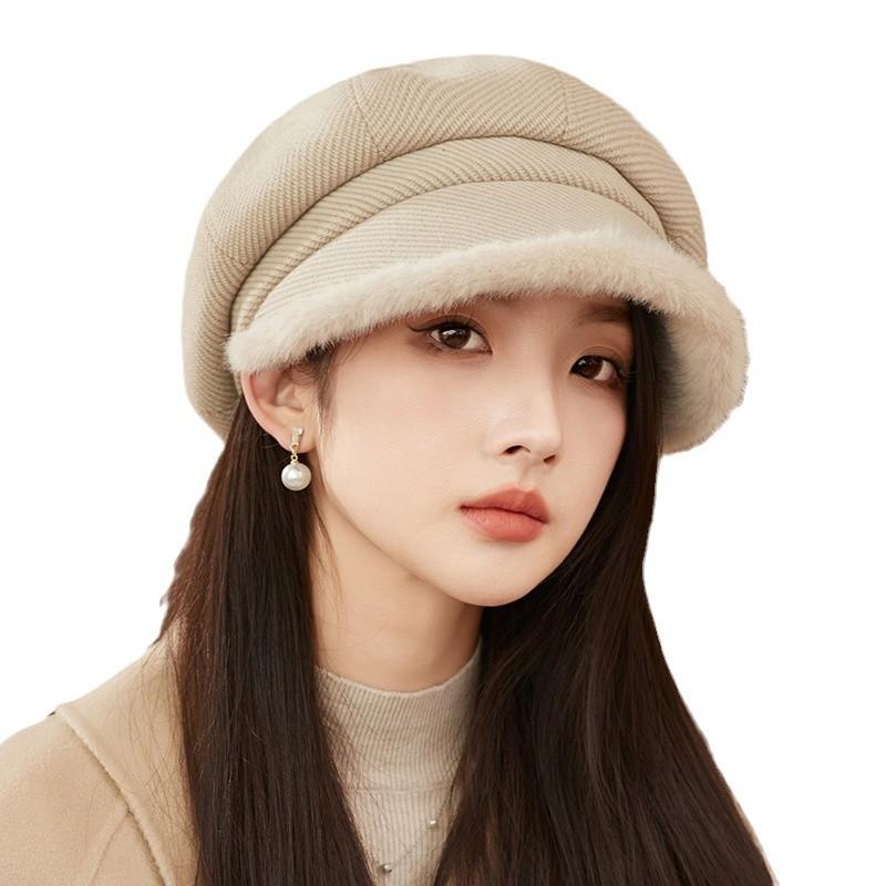 Plush Warm Plush Beret Women's New Autumn and Winter Octagonal Hat Thickened Fashion Women's Hat Bucket Hat