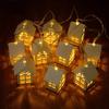 10LED 2M Christmas Wooden House LED Fairy Light String Home Hanging Garland Xmas Tree Ornaments Decoration Lamp 2025 New Year