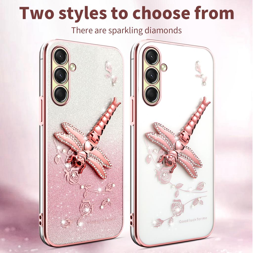 KADEM For Samsung Galaxy A17 Case Dragonfly Kickstand TPU Flowers Glitter Phone Cover