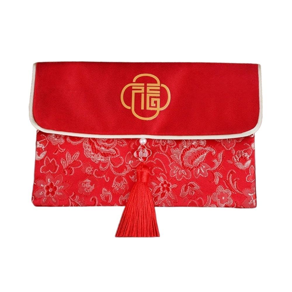 Embroidery Hongbao Blessing Words New Year Red Pockets Large Capacity Brocade Red Envelop  Wedding