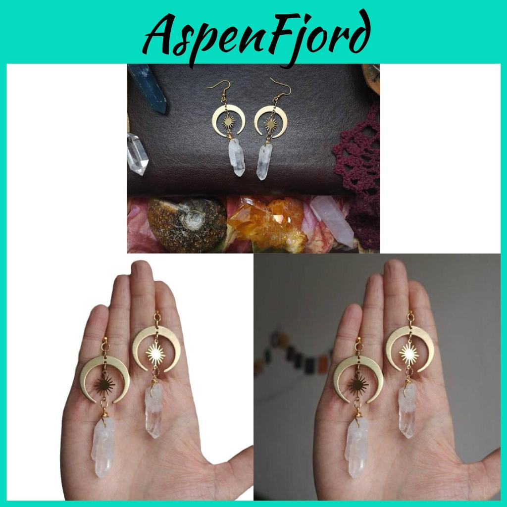 Bohemian Moon Crystal Earrings For Women Handcrafted Copper Natural Stone Summer Accessory