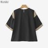 ZANZEA Women Casual Round Neck Loose Patchwork Half Sleeve Blouse