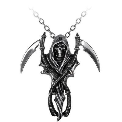 Collana con ciondolo a forma di teschio con falce del mietitore in acciaio inossidabile 316L. Gioielli con ciondolo a forma di morte gotica del Grim Reaper