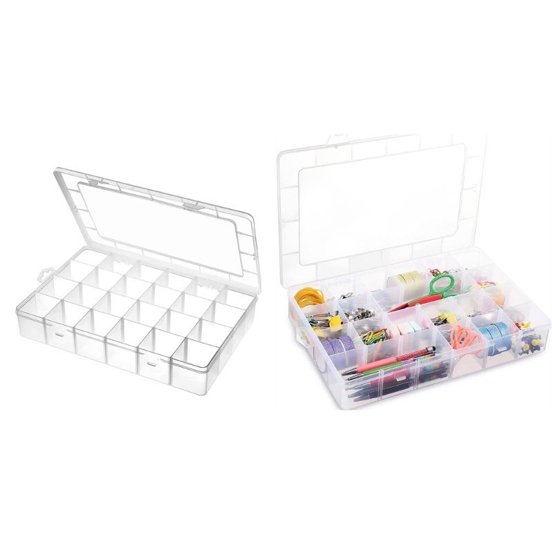 24 Compartments Clear Stackable Plastic Storage Boxes with Adjustable Dividers for Beads Crafts Jewelry Fishing Tackle