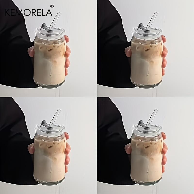 1/2PCS High Borosilicate Glass Tumblers 500ML Shape Reusable and Cold and Heat Resistant Includes Straw and Lid for Milk Coffee