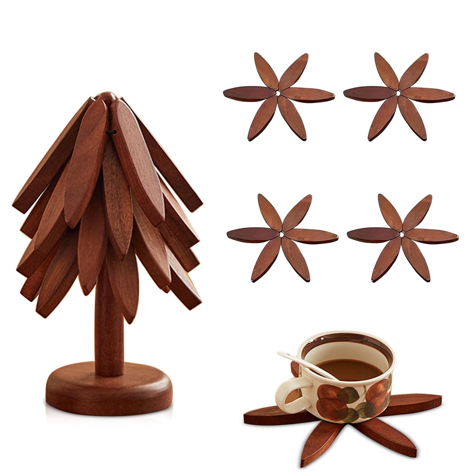 

Walnut Color Wooden Tree Trivet – Heat Resistant Collapsible Coasters For Kitchen Table Pots BowlsTeapots Wooden Trivets 7.88x7.88x0.47in