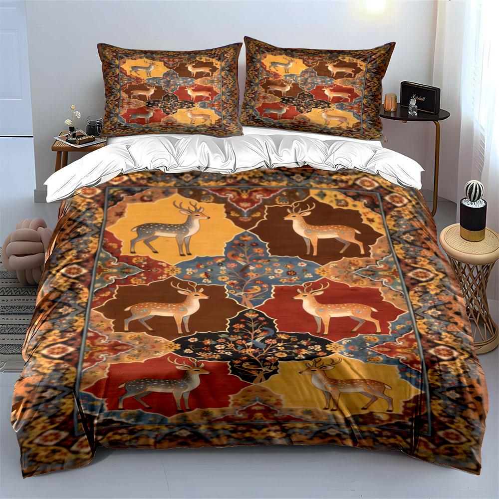 Deer and Floral Motifs. Bedding Sets Duvet Cover Sets Duvet Covers Pillowcases(1 * Duvet Cover 2 * Pillowcases Without Duvet Insert)