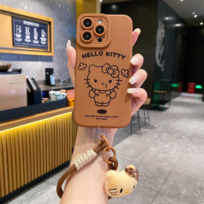 Japan and Korea cartoon suitable for OPPO Reno11 mobile phone case cute brown kitty cat A3X cartoon plush bracelet