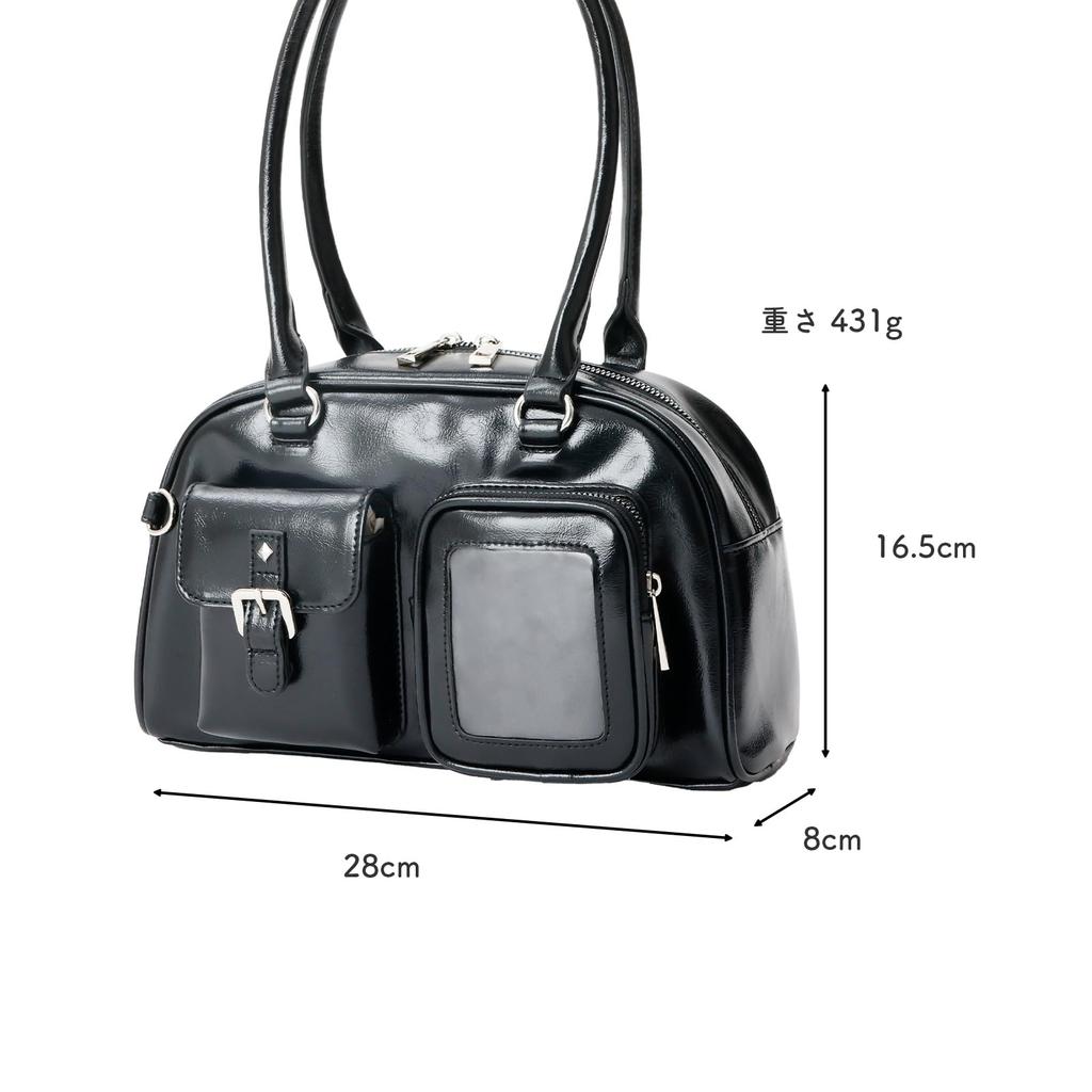 [Coboca+] C25412 Synthetic Leather Double Pocket Clear Window Bag, 3 Colors (BlackIvoryPink), Photo Card Storage (Black)