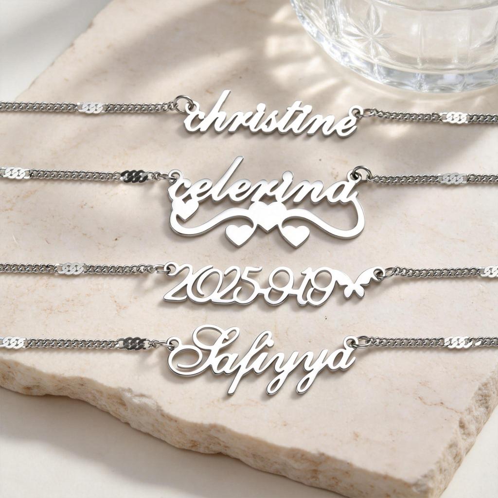 Personalized Name Necklace Silver Color Stainless Steel Custom Pendant Engraved Jewelry Tarnish Resistant for Women
