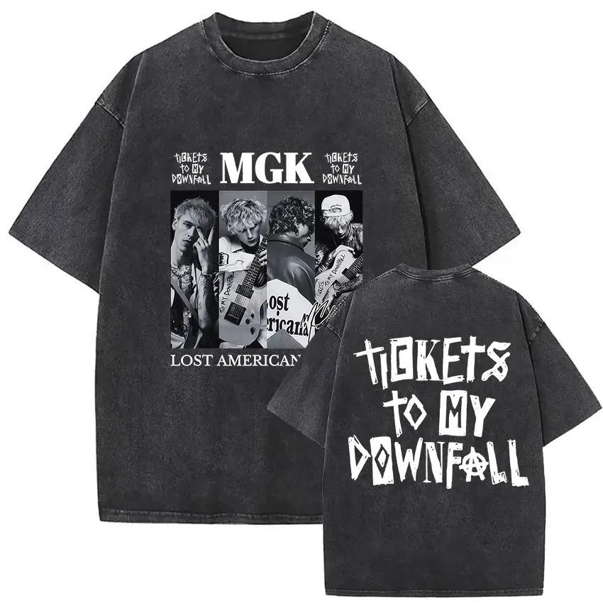 Rapper MGK Lost Americana Tour 2026 Tričká Machine Gun Kelly Vintage Prané Grafické Tričko Pánske Hip Hop Krátke Rukávy Tričko