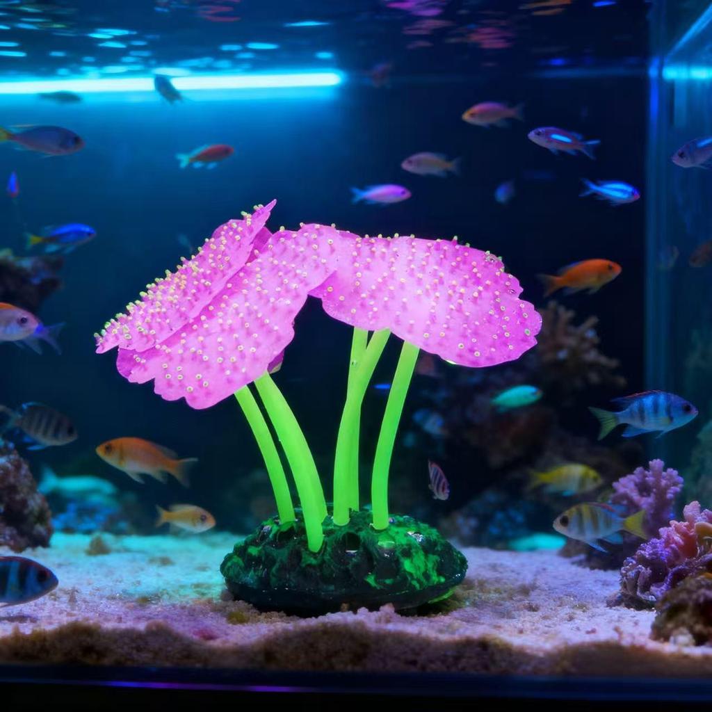 Corallo Anemone Falso Fluorescente in Silicone Luminoso per Decorazione Acquario