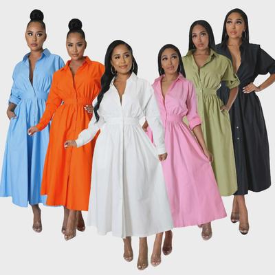 European & American Women's Fashion Elastic Long Shirt Dress with Loose Waist and Long Sleeves
