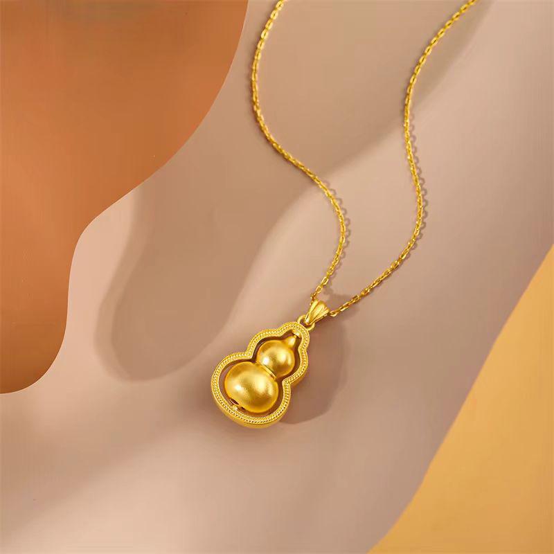 Trendy Internet Celebrity Style Rotating Fu Lu Gourd Charm Gold Necklace for Women