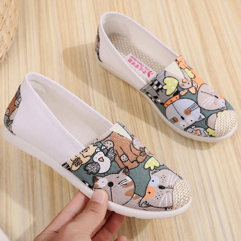 Breathable Mesh Lightweight Casual Shoes Women Fashion Women Slip On Flats Print Fisherman Shoes