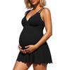 CHARMLEAKS Ribbed Maternity Swimsuit One Piece Swim Dress Scalloped V Neck Pregnancy Bathing Suit Skirt Swimwear