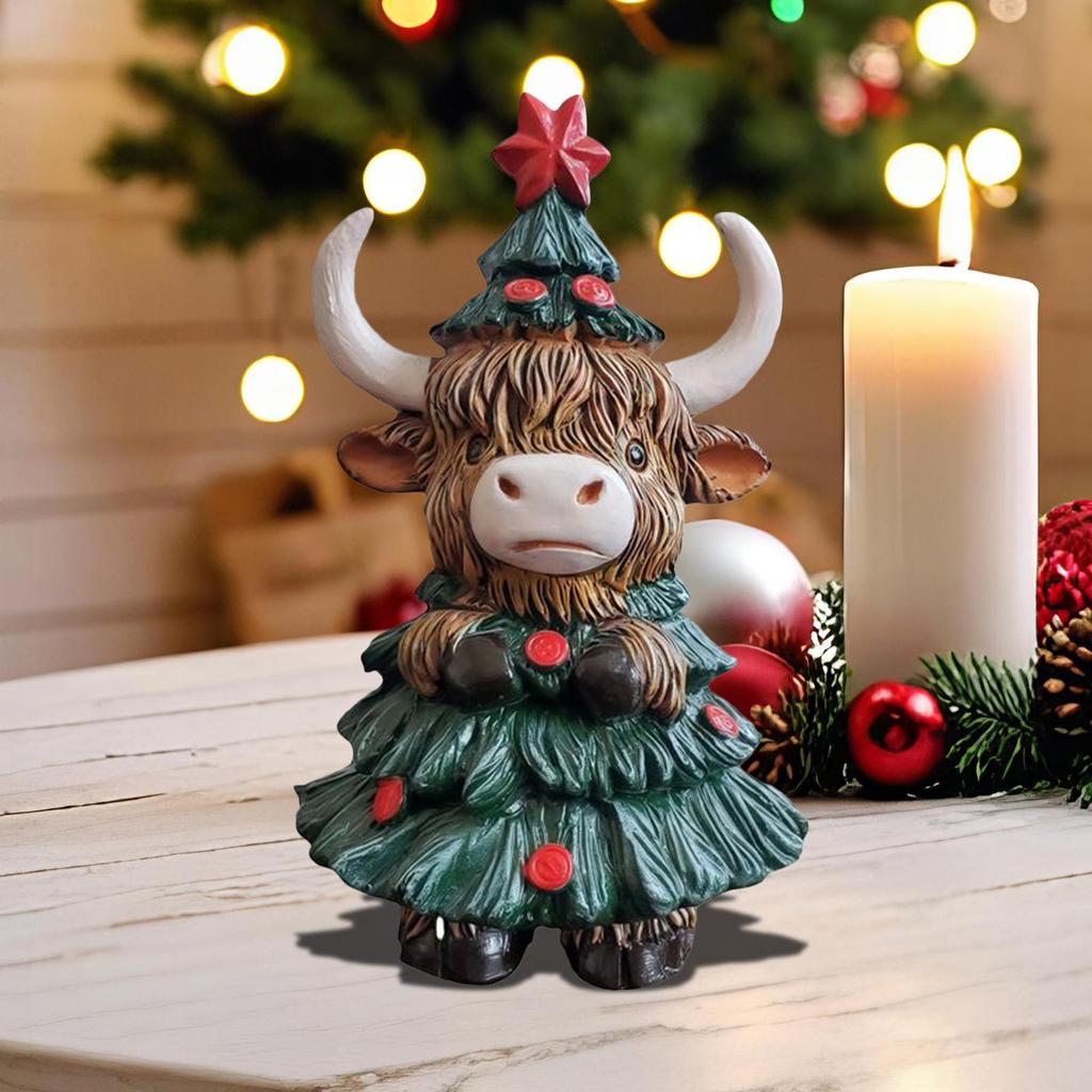Highland Cow Figurine Statues Highland Cattle Christmas Statue Resin Sculpture Scottish Ornament Decoration For Table
