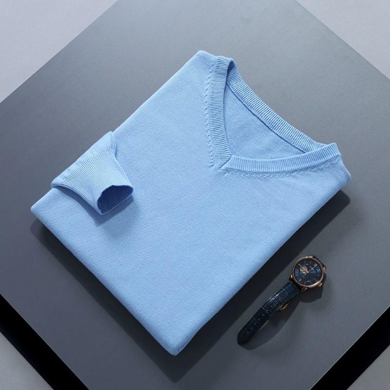 Soft Cashmere Sweater Men'S Clothing Autumn Winter Pullover Business Casual Bottom V-Neck Knitted Woolen Slim Fit Knitwear Male