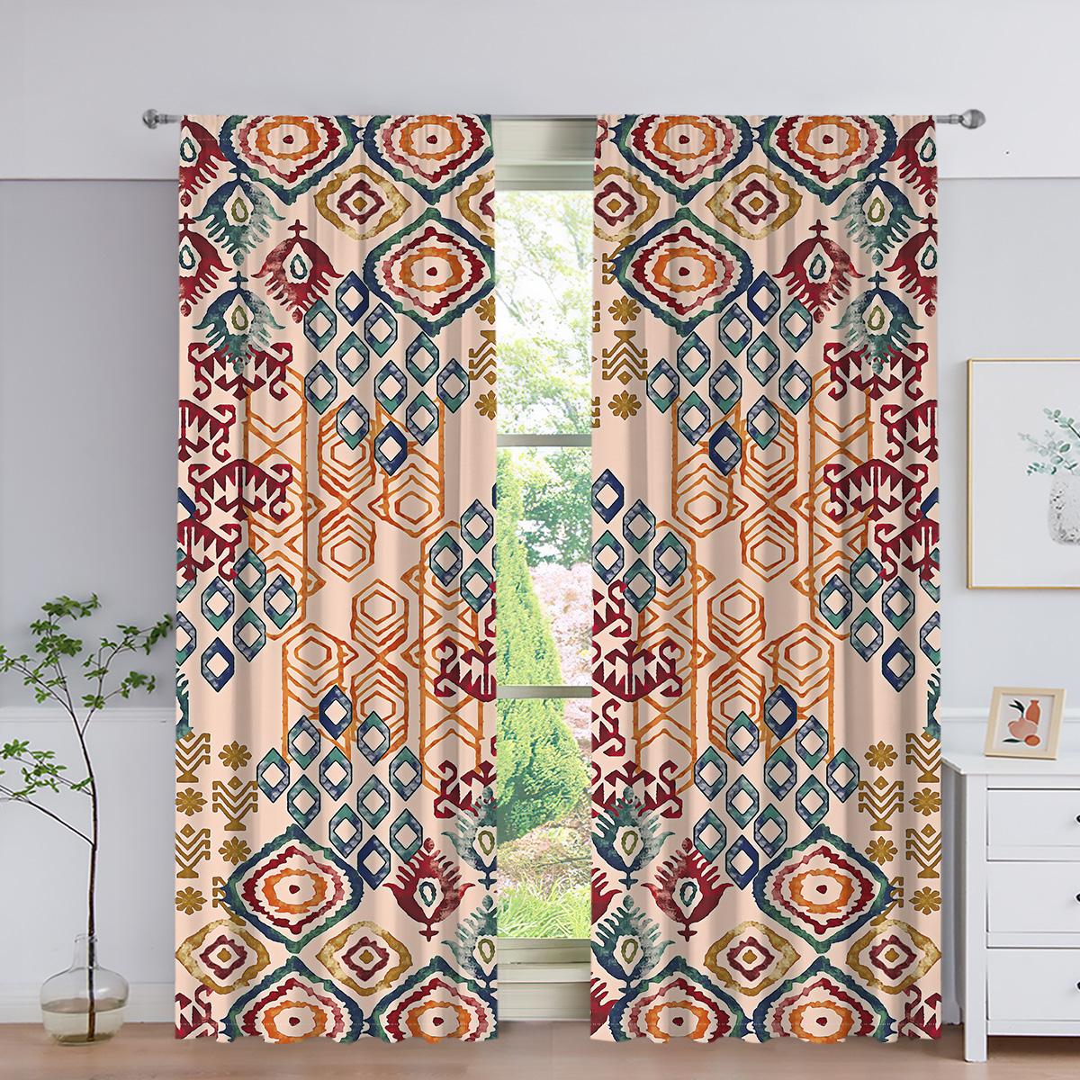 

Винтажные Бохо Цветочные Абстрактные Шторы на Окно Жалюзи Для Гостиной Детской Спальни Ванной Кухни Офисной Двери Домашнего Декора2 Шт. W85X200H(cm)x2Pcs&Grommet Top