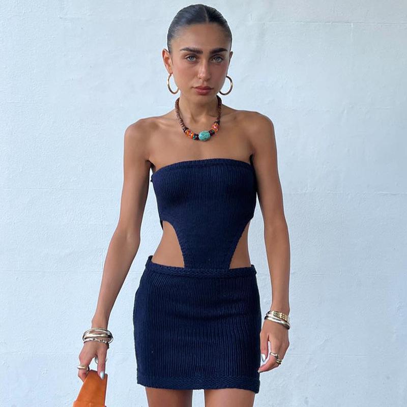Strapless Twist Knitted Short Dress Spring Summer Party Club Off Shoulder Backless Bodycon Dresses Solid S-L