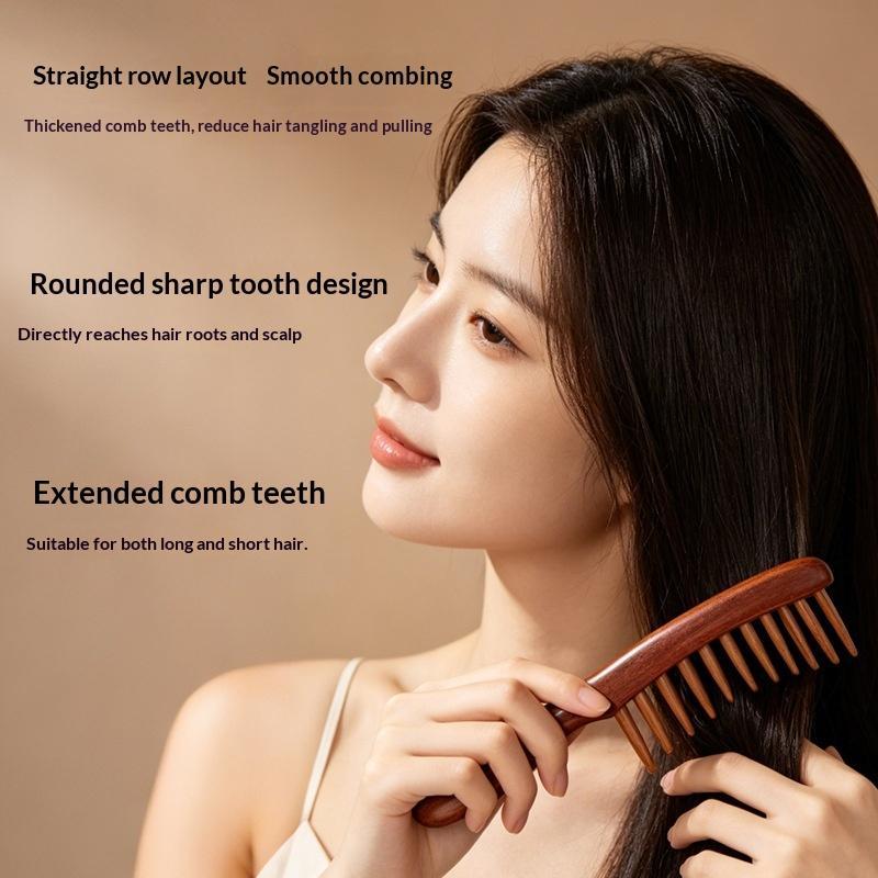 1Pc Natural Wooden Comb Meridian Massage Anti-Static No-Snags Wide Tooth Comb For Women Girl Straight Curly Hair