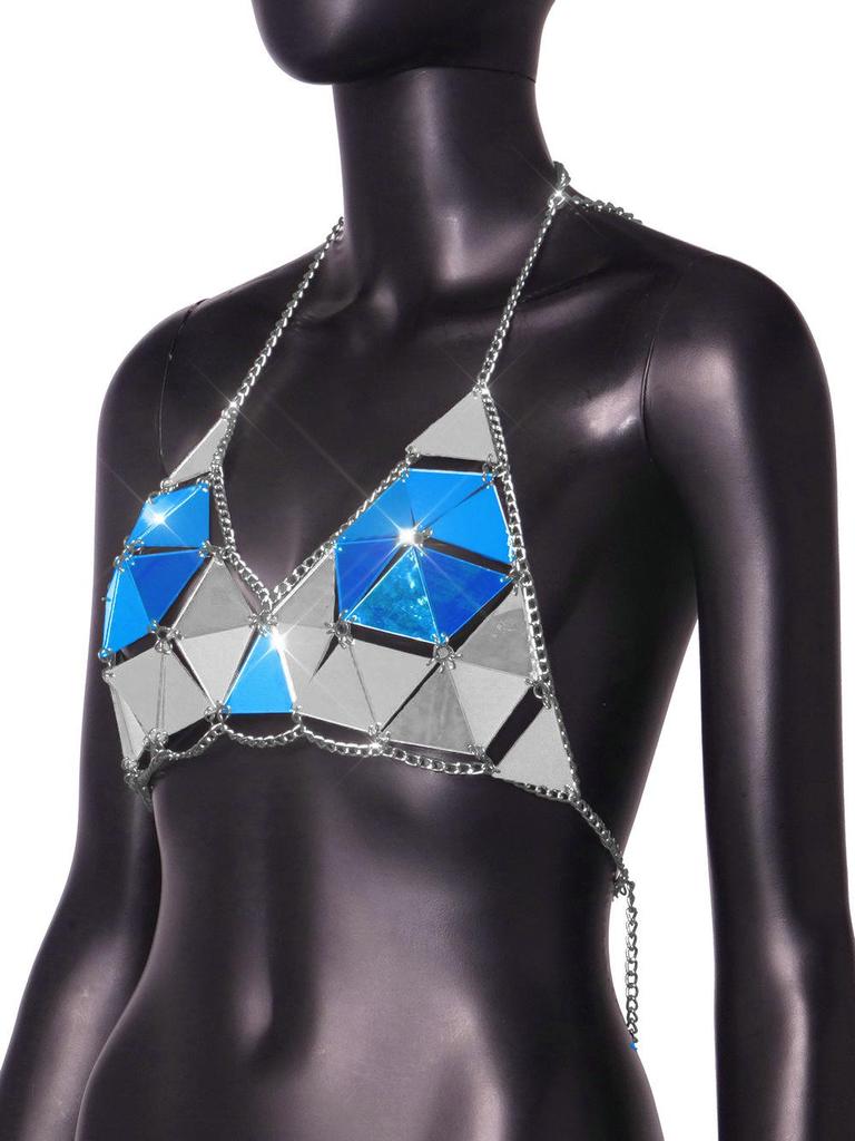 2023 Summer Disco Chic: Women's Sequin Acrylic Patchwork Top