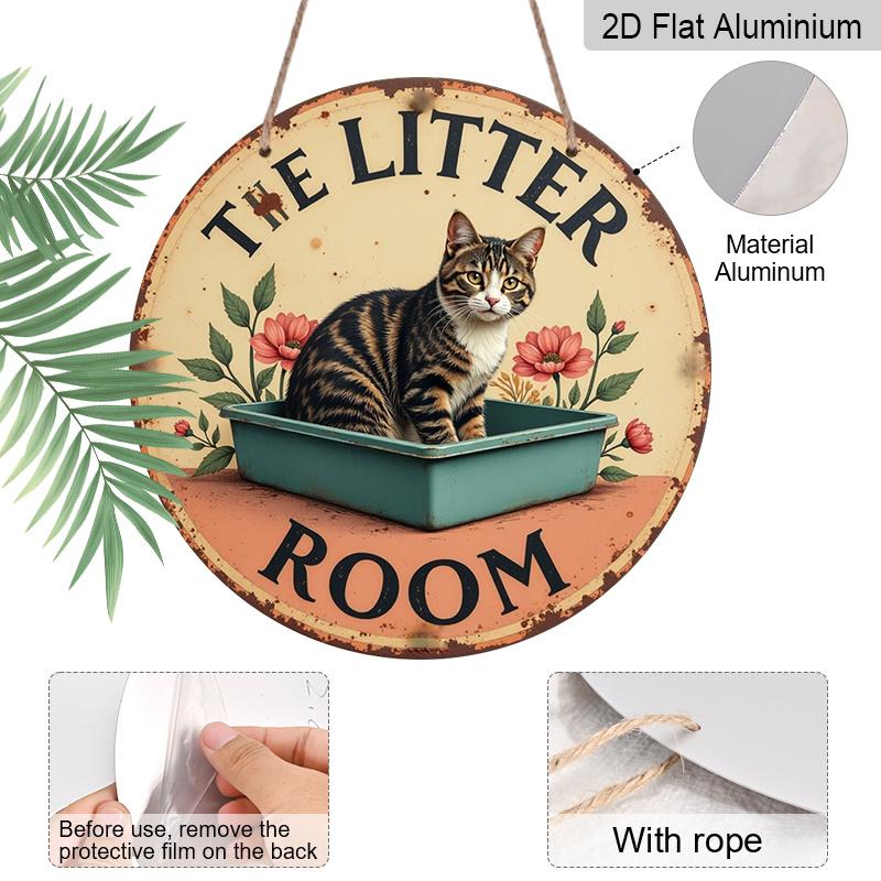 2D Flat, 1pc Vintage Round Aluminum Sign, Cat Toilet, Easy Hanging Decoration for Bedroom, Kitchen, Dining Room - Perfect for Home or Office Gifts