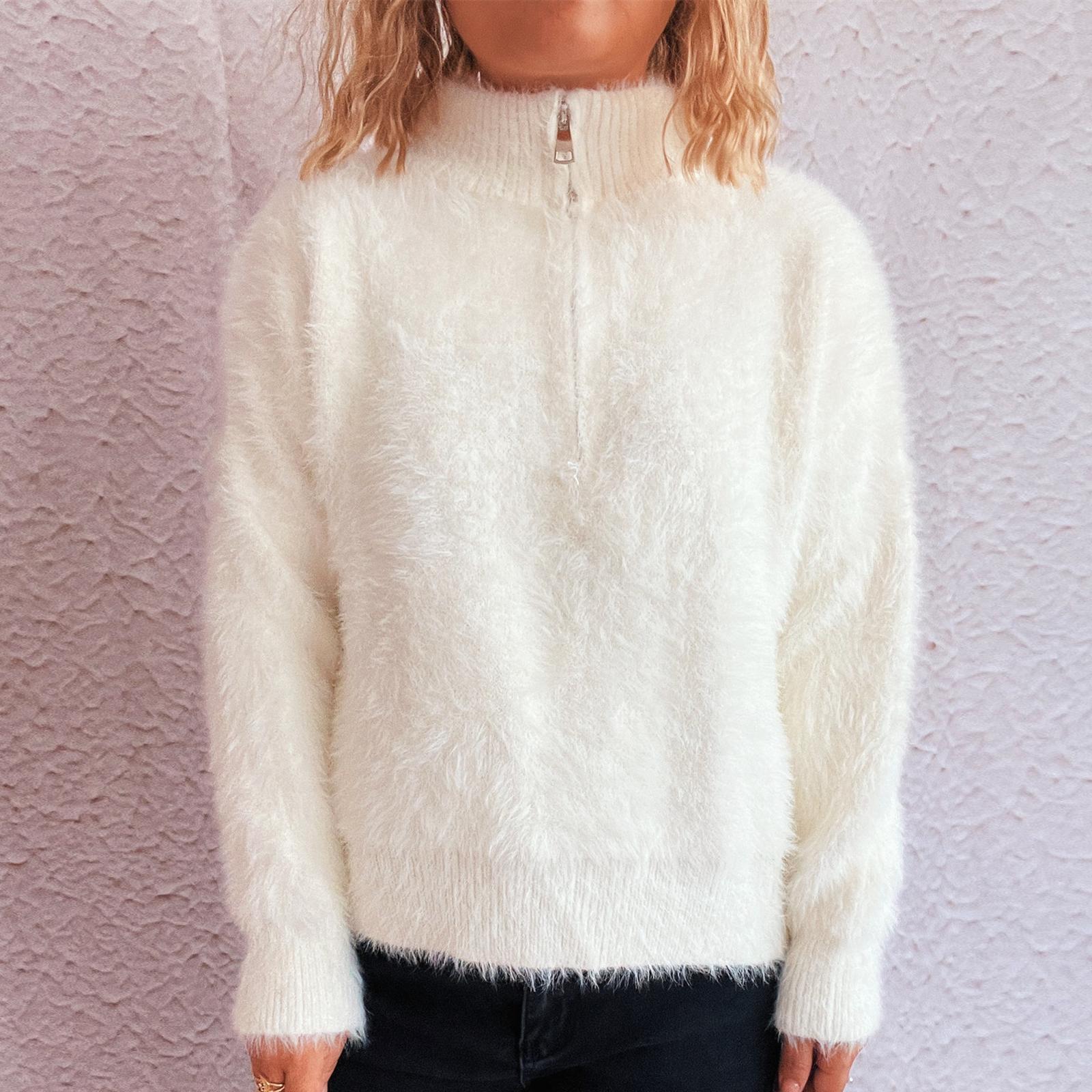 

Women s Solid Color Short Casual Lapel Half Zipper Knitted Fashionable Top Sweater S