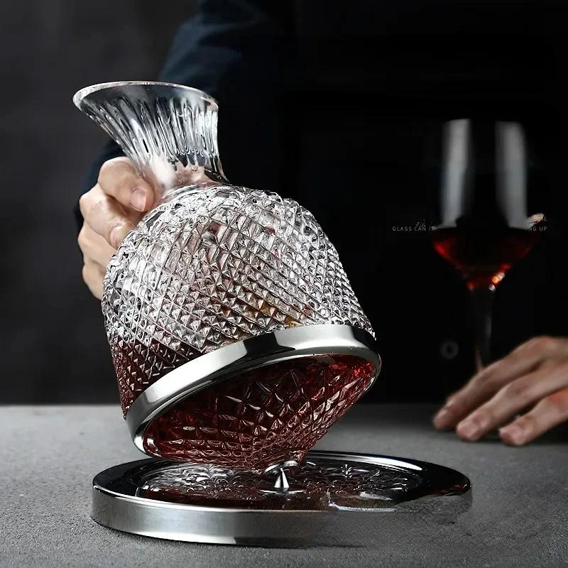 Decanter per vino rotante a 360°, 1500 ml, erogatore per decanter, bottiglia di cristallo, aeratore per vino, specchio, regalo, decorazione per bar