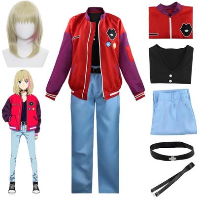 Anime WONDER EGG PRIORITY Kawai Rika Cosplay Kostüm Gelbe Farbverlaufsperücke mit Mantel, Hemd und Hose Outfits Weihnachtsfeier Kleidung