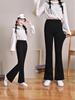 Stylish Black Flared Trousers for Girls - Fitted Waist, Autumn/Winter 2025, Casual Long Fit for Teens