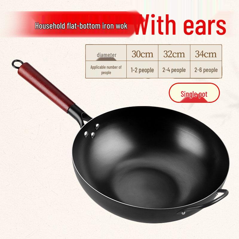 

Цзю Хуан Вок ручной работы с плоским дном из железа для индукционных плит, без покрытия и антипригарная сковорода для жарки 30cm