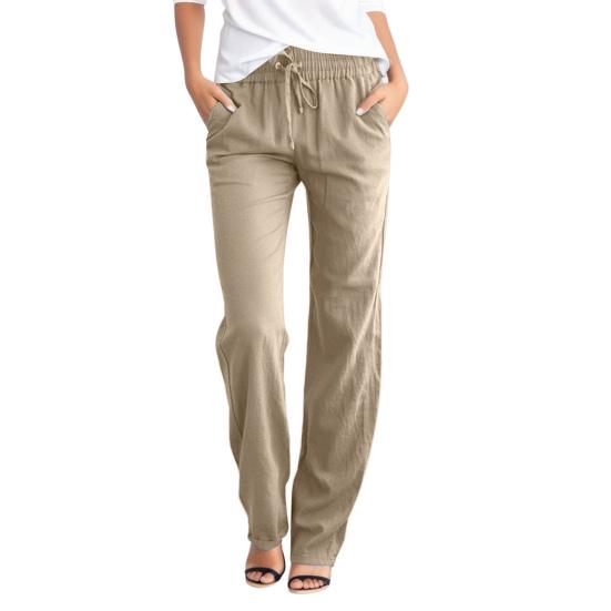 Damen Freizeithose, gerade, weites Bein, einfarbig, lange Hose mit Taschen, elastischer Bund, verstellbarer Kordelzug, Wandern