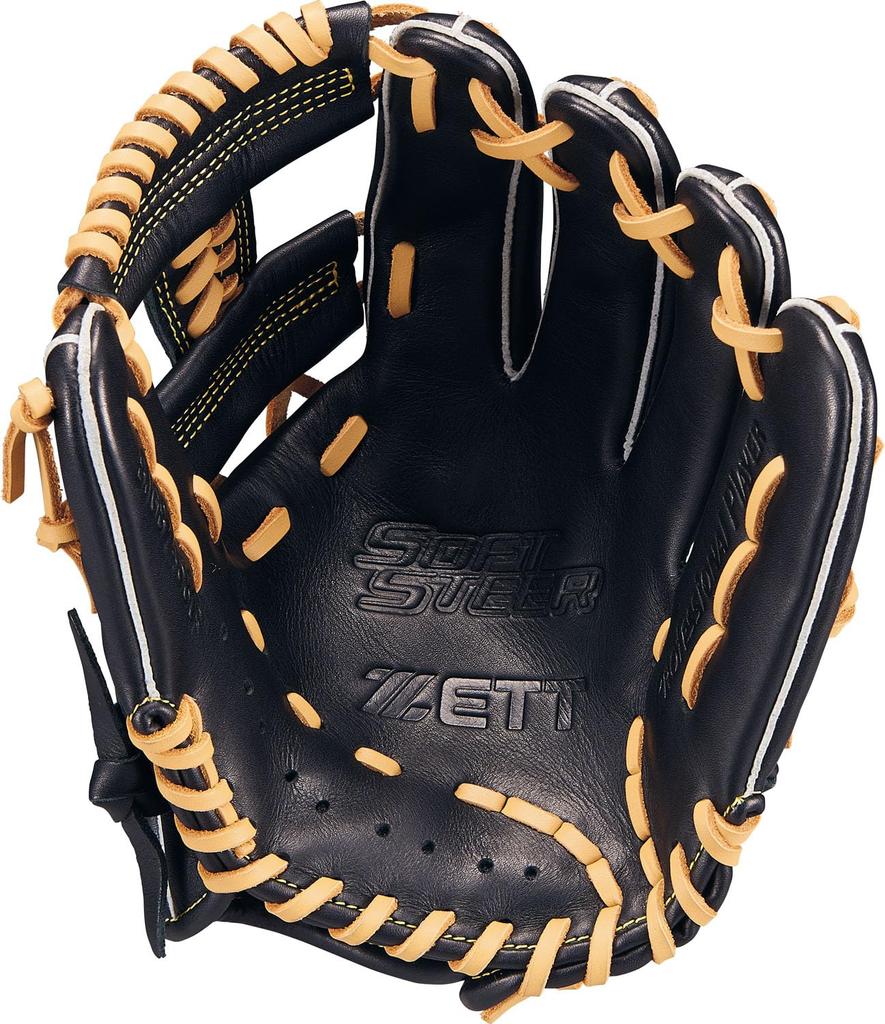 ZETT Youth Baseball Soft Black X Pastel Brown BJGB74530F Glove, Steer, All-Around, Left-Handed Throw, (1932), Size M,