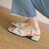 Summer One-word Sandals Women's New Casual Sandals Women's Buckle Rubber Sole Large and Small Size Women's Shoes Round Head Middle Heel