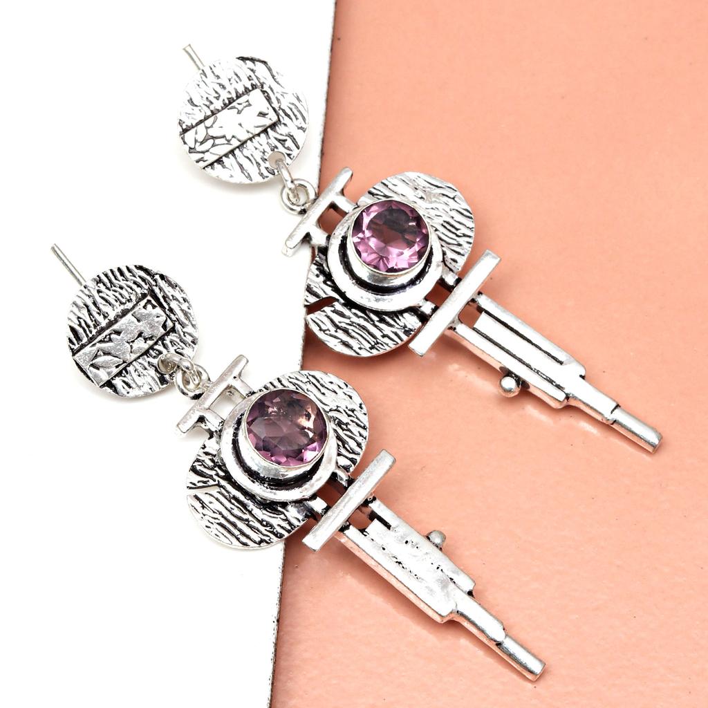 925 Silber Amethyst Sterling Edelstein Ohrring Schmuck handgemachte Ohrringe lila