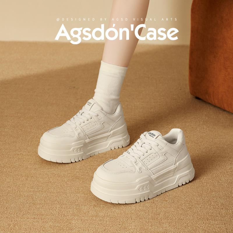 Augusteng Platform White Shoes Women's 2025 New Spring and Autumn White Sports Shoes Casual Student Flat Baseplate Shoes