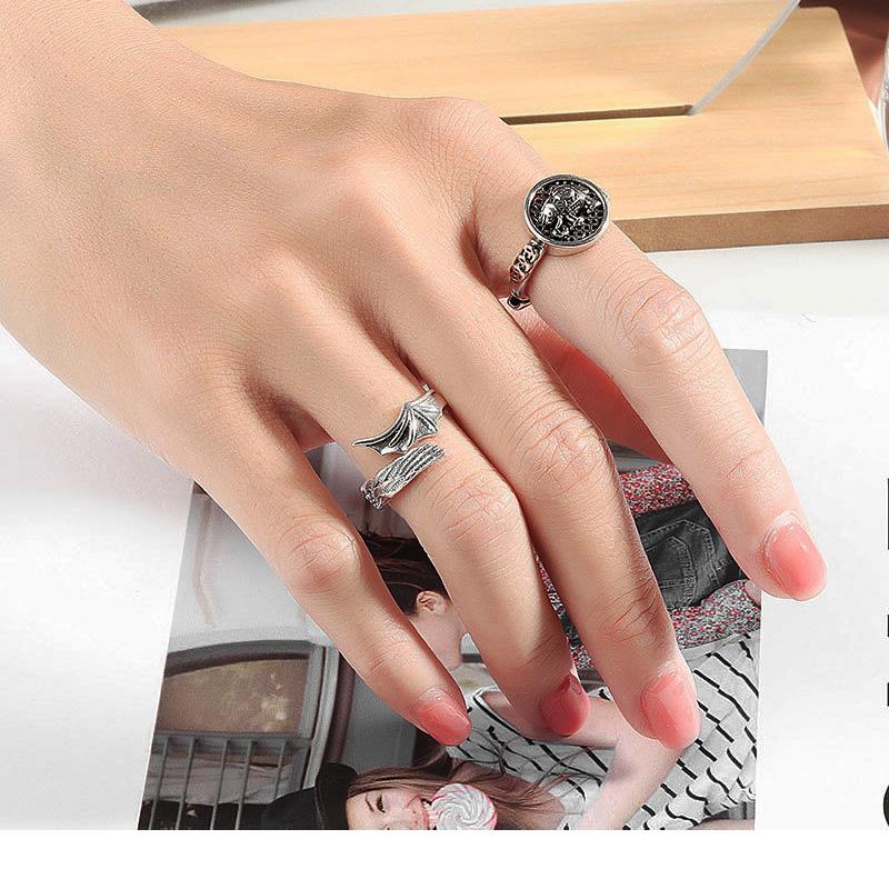 Retro Half Angel Half Demon Wings Creative Ring For Men Women Punk Gothic Open Ring Handmade Jewelry Unisex Accessories Lovers