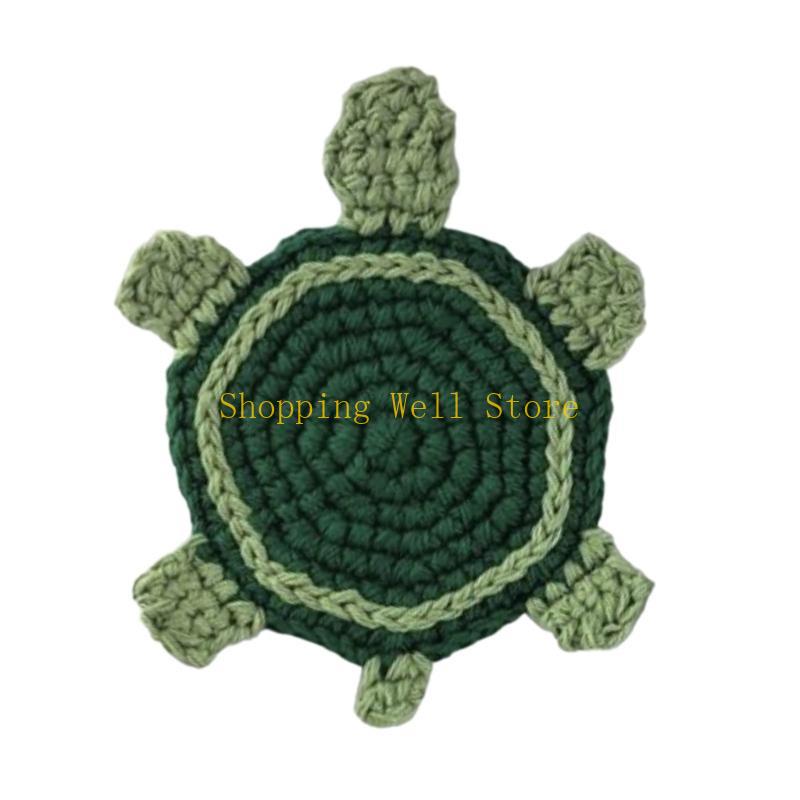 KX4B Handmade Crochet Animal Drink Heat Insulation Cup Mat Cotton Material for Hot Drinks