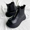 Thick-soled Martin boots winter new velvet non-slip Chelsea boots black cigarette boots front zipper cotton boots