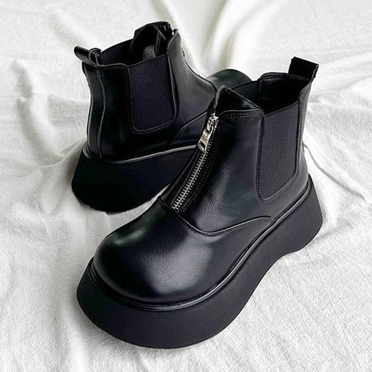 Thick-soled Martin boots winter new velvet non-slip Chelsea boots black cigarette boots front zipper cotton boots