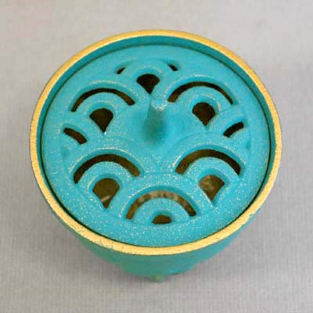 Iwachu Incense Body Size x Designer Nanbu Ironware Burner, Nami, Gold/Turkish Blue, (cm) 8.5 H9, 29212, Accessories,