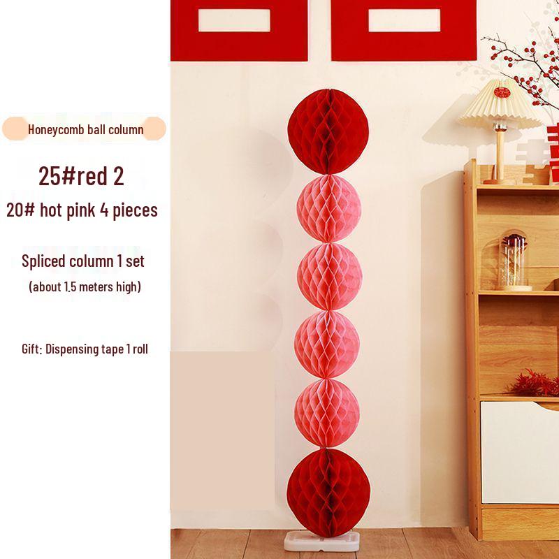 Honeycomb Ball Pillar Lantern for Wedding Room Decoration, Bride Photo Props, Double Happiness Wall Flower