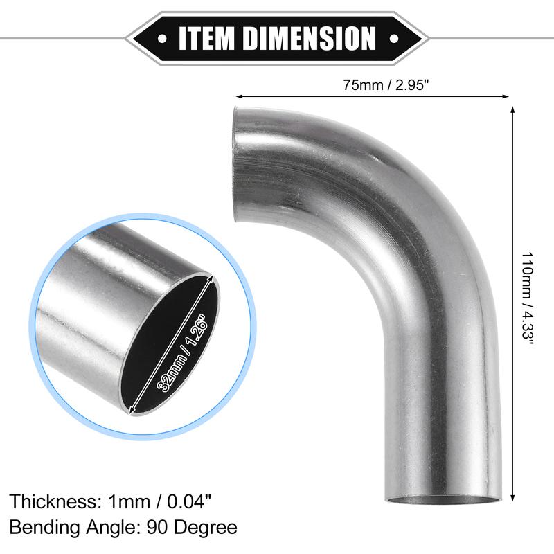UXCELL 2 Stück 19mm 25mm 32mm 38mm 63mm 90° Bogen Winkelrohr Schlauchrohr DIY Auspuffrohr Lufteinlassrohr für Auto 304 Edelstahl