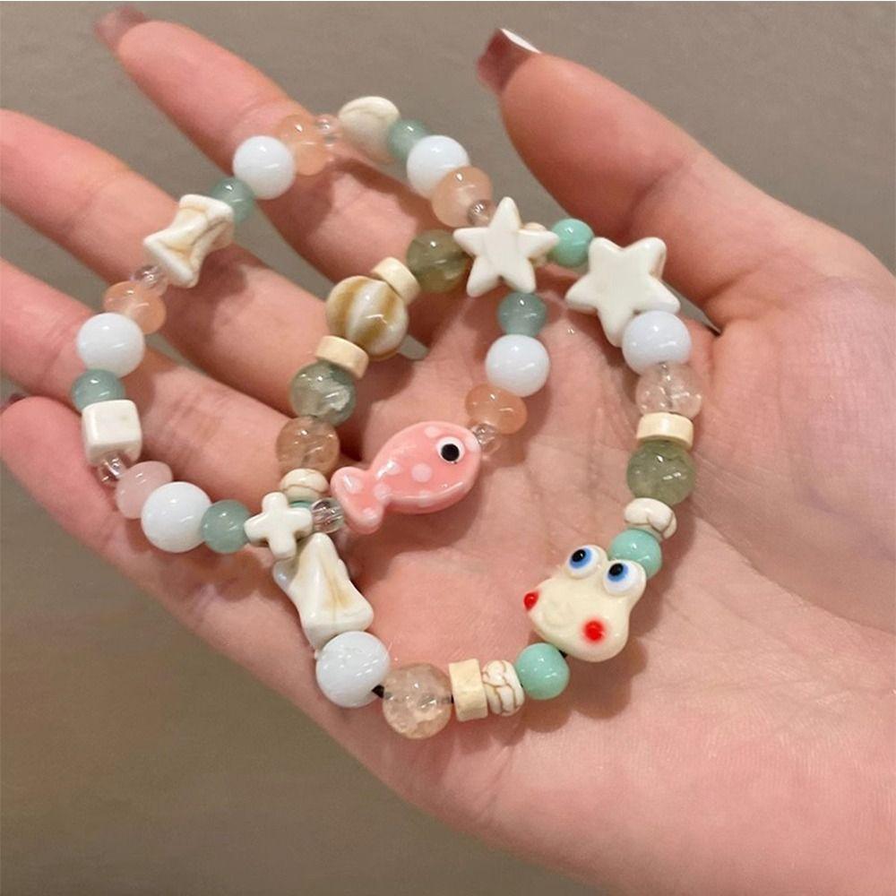 Cartoon Resin Frog Bracelet Korean Style Cute Bead Bracelet Retro Ceramic Fish Bracelet  Gift