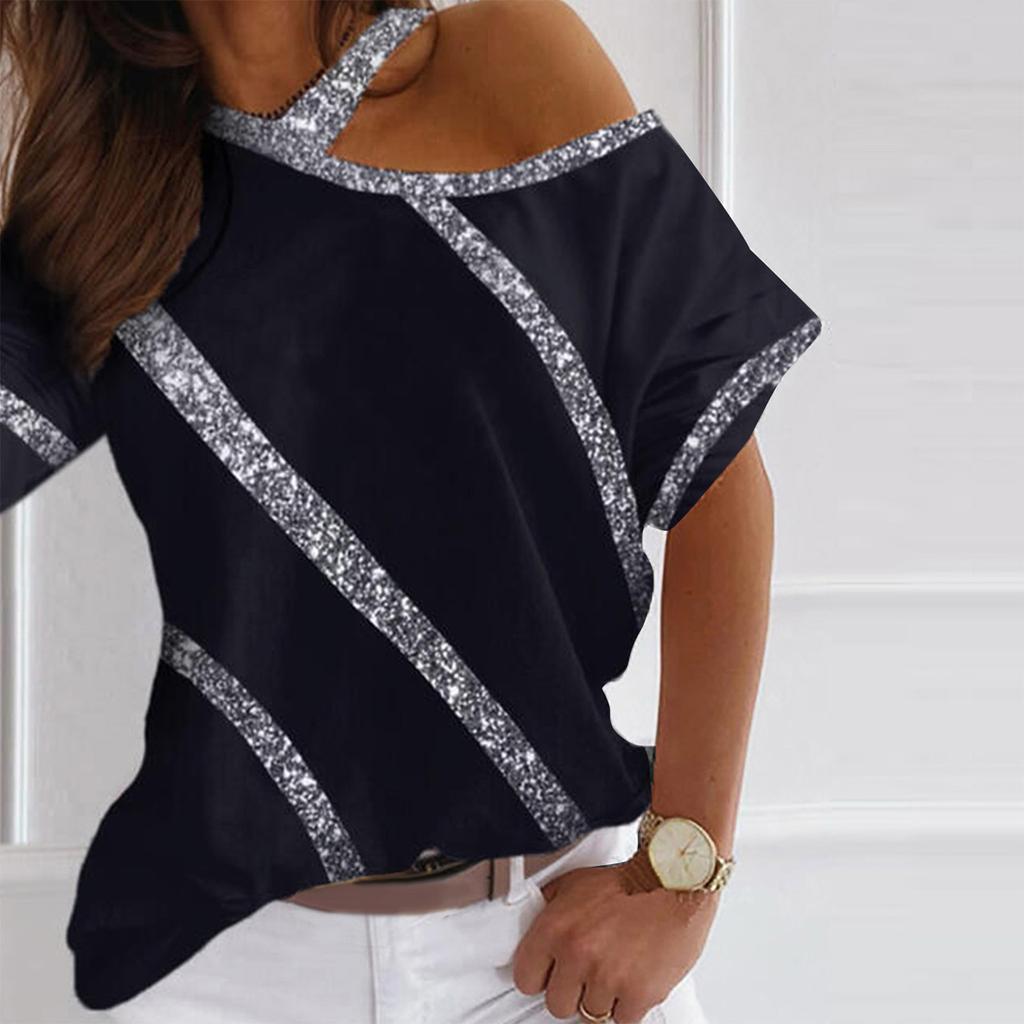 Women's Fashion Print Loose Shoulder Casual Short Sleeve T-shirt Top Blouse