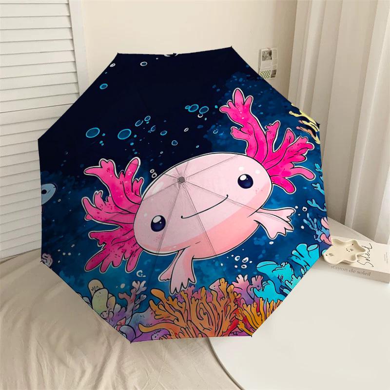 

1PC Axolotl Ocean Umbrella-8-Rib Reinforced Portable Folding Travel Suitable for All Seasons Outdoor Daily Use -J0403